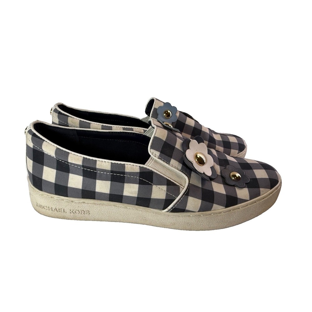 Michael Kors Keaton 3D Floral Gingham Slip On Sneakers Size 10 Blue Cottagecore - Picture 6 of 9